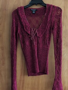 Betsey Johnson Wine Red Crochet Openwork Top